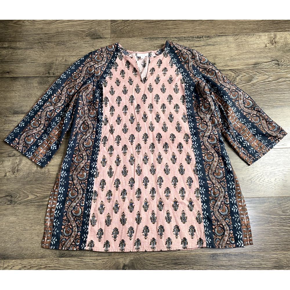 J‎ Jill Pure Jill Women's Cotton Linen Folkloric Stamped Tunic Top Size S Petite